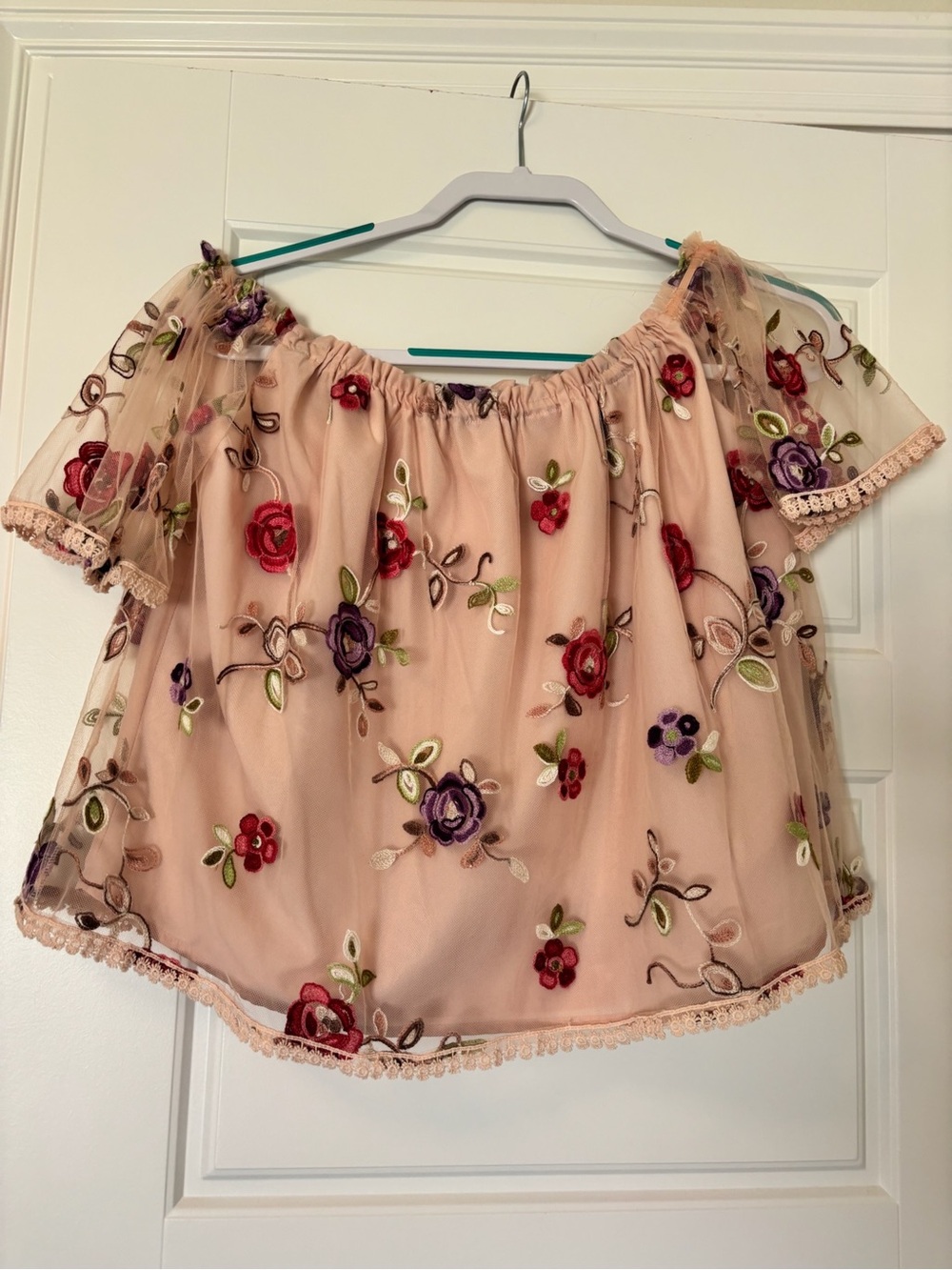 BB Dakota Blush Pink Embroidered Off-Shoulder Top